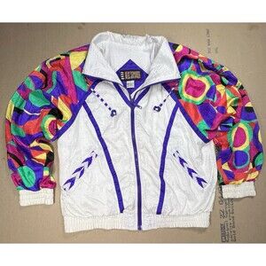 Vintage R.E. Sport Windbreaker Jacket Womens Medium 80s 90s Retro Colorblock Zip
